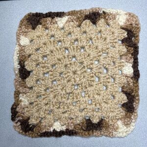 Shades Of Brown Lg Hand Crocheted Granny Square 8” Pot Holder Vintage